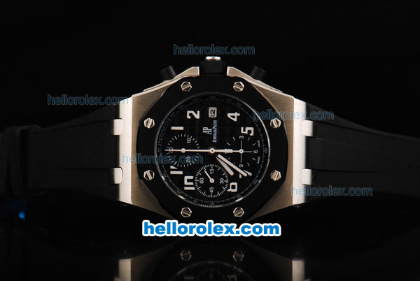 Audemars Piguet Royal Oak Offshore Swiss Valjoux 7750 Automatic Movement with PVD Bezel and Black Dial-Black Rubber Strap-Run 9 Second - Click Image to Close